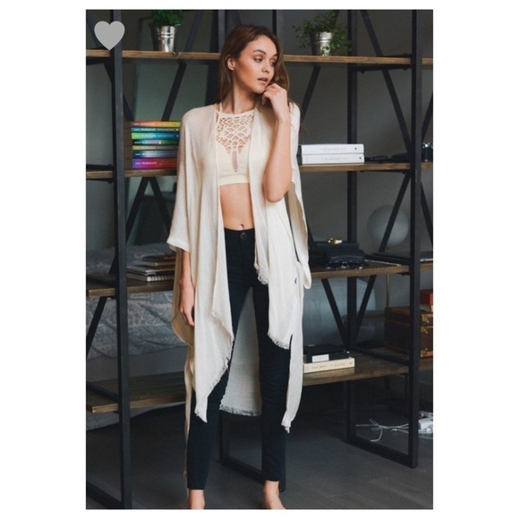 5 STAR RATED Soft Frayed Trim Kimono Nude/Cream - Picture 2 of 4